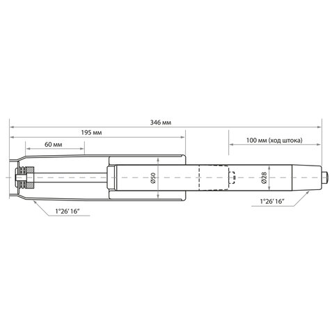 газлифт brabix a-100 короткий, хром, длина в открытом виде 346 мм, d50 мм, класс 2, 532004