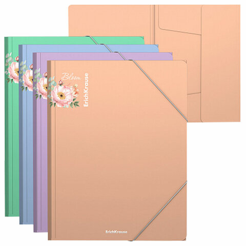 папка на резинках erich krause "matt pastel bloom", до 300 листов, ассорти, 600 мкм, 61202