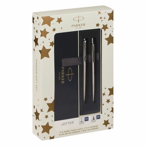 набор parker "jotter stainless steel gt": шариковая ручка синяя и перьевая ручка синяя, 2093258