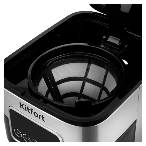 кофеварка капельная kitfort кт-752, 900 вт, объем 1,25 л, дисплей, черный/стальной