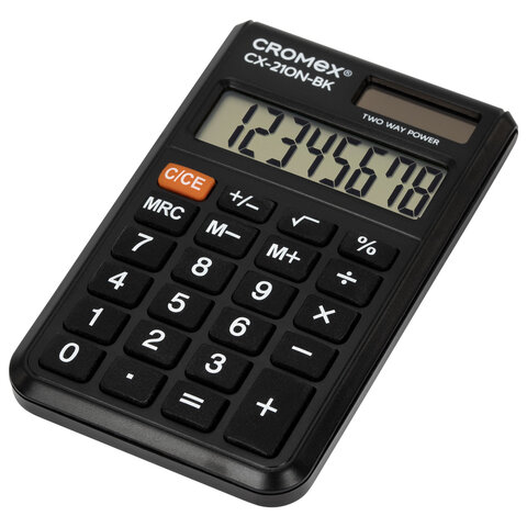 калькулятор карманный cromex (кромекс) cx-210n-bk (96х62 мм), 8 разрядов, двойное питание, черный, 2