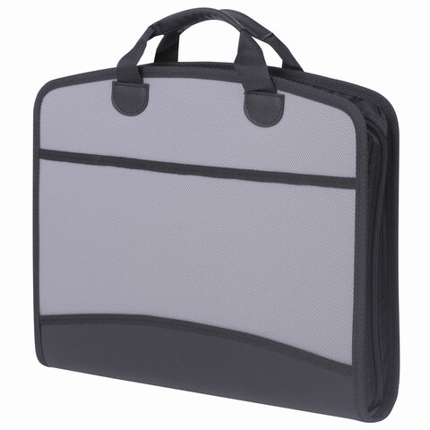папка-портфель пластиковая brauberg а4+ (375х305х60 мм), 4 отделения, 2 кармана, серая, 228685