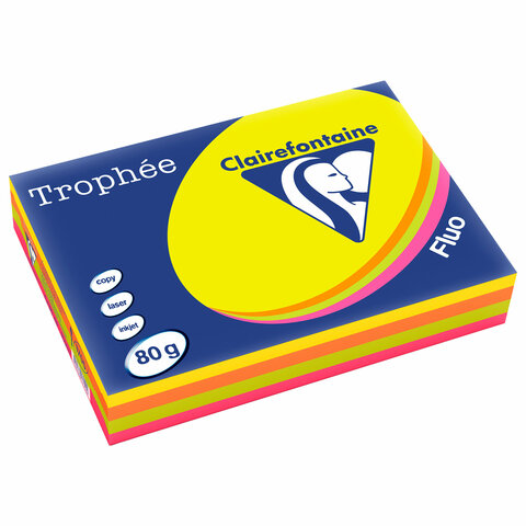 бумага цветная clairefontaine, а4, 80 г/м2, 500 л. (4 цвета x 125 л.), микс неон, франция, 1705sc