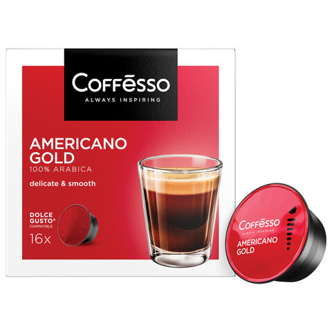 кофе в капсулах coffesso "americano gold" для кофемашин dolce gusto, 16 порций, 102152