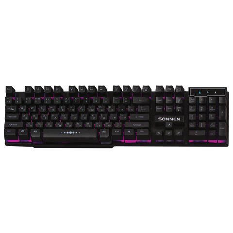 клавиатура проводная sonnen kb-7010, usb, 104 клавиши, led-подсветка, черная, 512653