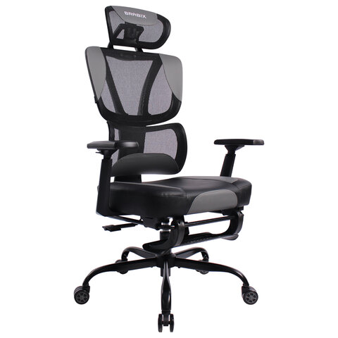 кресло brabix premium "venom gm-530", подножка, синхромеханизм, экокожа/сетка, черное/серое, 532951
