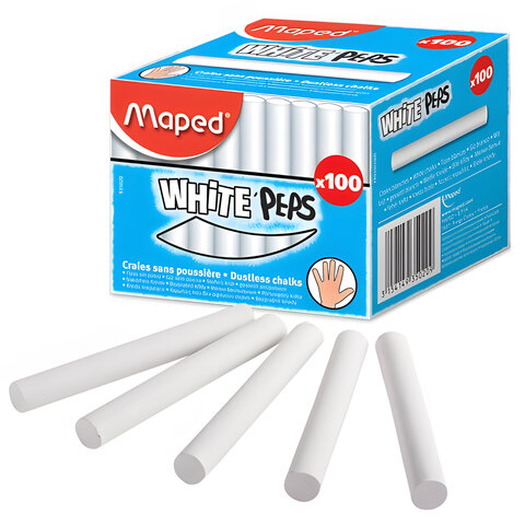 мел белый maped (франция) "white'peps", антипыль, набор 100 шт., круглый, 935020
