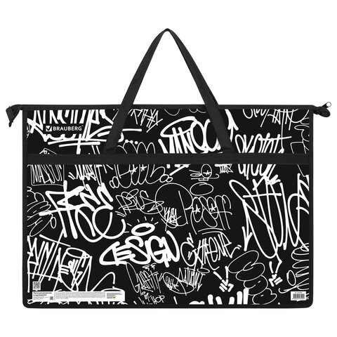 папка для рисунков и чертежей с ручками brauberg а3, пластик, молния сверху, "graffiti", 272233