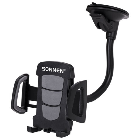 держатель для телефона в авто на стекло sonnen, зажим 50-100 мм, вращение 360°, 354921