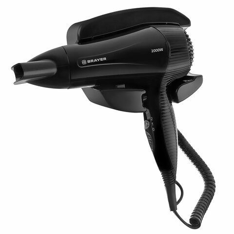 фен для волос настенный brayer br3021bk, 2000 вт, пластик, 2 скорости, 2 температурных режима, черны