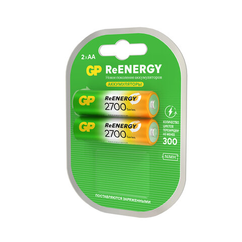батарейки аккумуляторные gp reenergy ni-mh пальчиковые комплект 2 шт., аа (hr6), 2600 mah, 270aahcrg