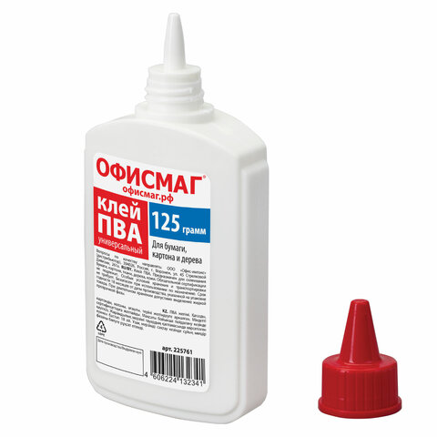 клей пва офисмаг (бумага, картон, дерево), 125 г, россия, 225761