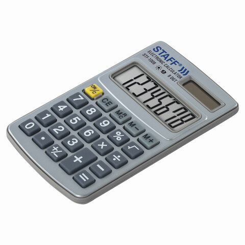 калькулятор карманный металлический staff stf-1008 (103х62 мм), 8 разрядов, двойное питание, 250115