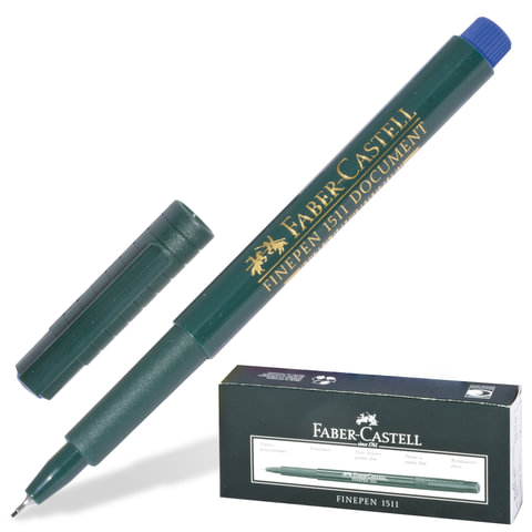 ручка капиллярная (линер) faber-castell "finepen 1511", синяя, корпус темно-зеленый, линия письма 0,