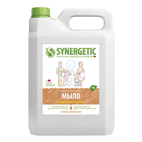 мыло жидкое 5 л synergetic "миндальное молочко", гипоаллергенное, биоразлагаемое, 105506