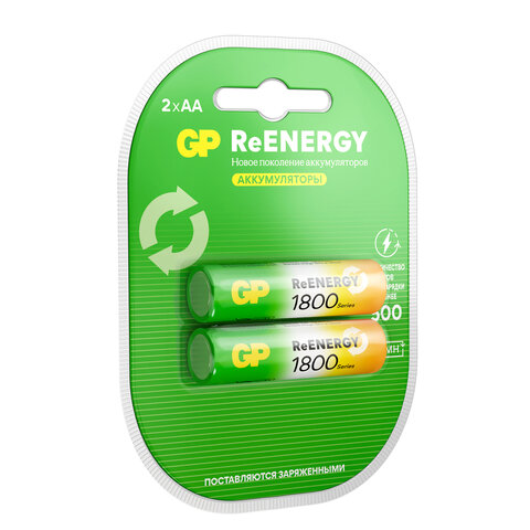 батарейки аккумуляторные gp reenergy ni-mh пальчиковые комплект 2 шт., aa (hr6), 1800 mah, 180aahcrg