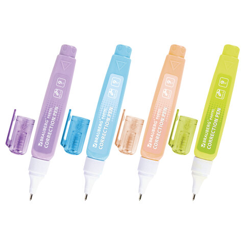 ручка-корректор 9 мл выгодная упаковка, комплект 4 штуки, brauberg pastel, 271922