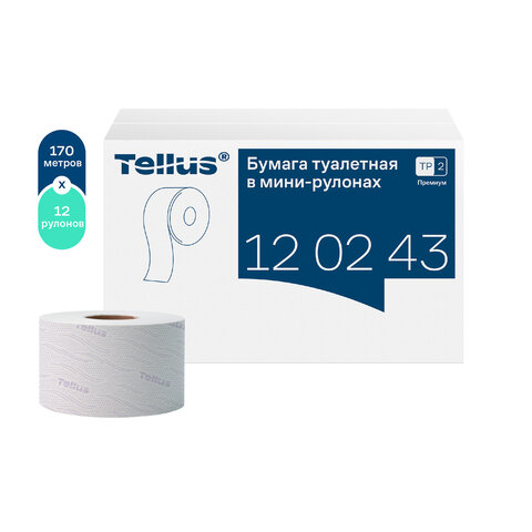 бумага туалетная 170 метров, tellus/tork (система t2) premium, комплект 12 рулонов, 2-слойная, белая