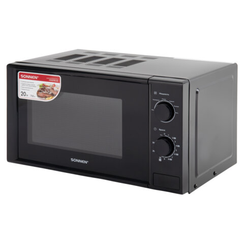 микроволновая печь sonnen mw2070bl-6m, 20 л, 700 вт, таймер, механическое управление, кнопка, черная