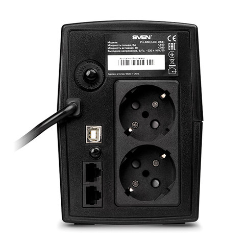 источник бесперебойного питания sven pro 650, 650va (390w), 2 евророзетки, 2 розетки rj45, sv-013844