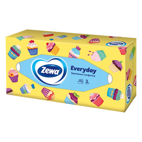 салфетки косметические 100 штук в картонном боксе, 2-слойные, zewa everyday, 24516, 6286