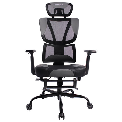 кресло brabix premium "venom gm-530", подножка, синхромеханизм, экокожа/сетка, черное/серое, 532951