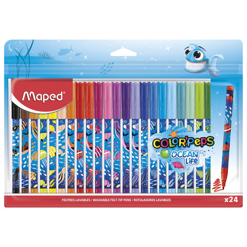 фломастеры maped color'peps "ocean life", 24 цвета, смываемые, вентилируемый колпачок, 845703