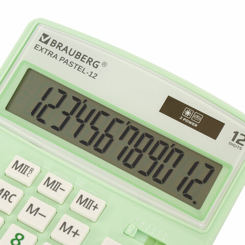 калькулятор настольный brauberg extra pastel-12-lg (206x155 мм), 12 разрядов, двойное питание, мятны