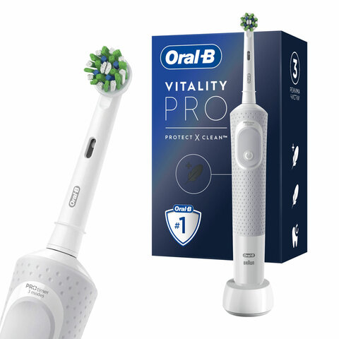 зубная щетка электрическая oral-b (орал-би) vitality pro, белая/голубая, 1 насадка, 53019436