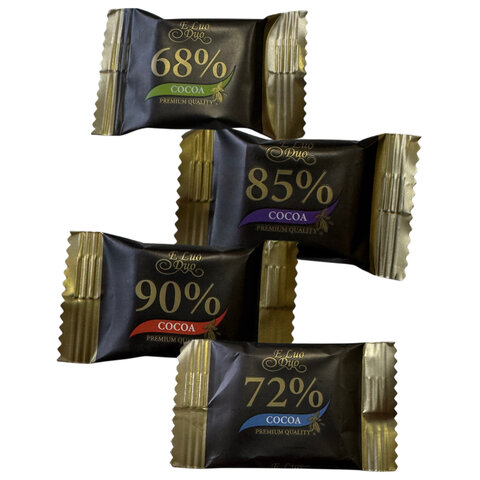 шоколад порционный konfesta горький 68%, 72%, 85%, 90% какао, 1100 г (220 штук по 5 г)