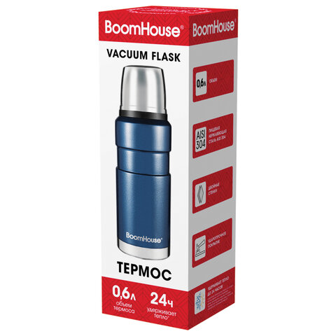 термос 0,6 л, boomhouse (бумхаус) darkblue, нержавеющая сталь sus304, молотковая эмаль, крышка/кружк