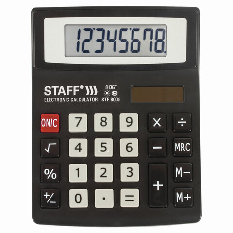 калькулятор настольный staff stf-8008, компактный (113х87 мм), 8 разрядов, двойное питание, 250147