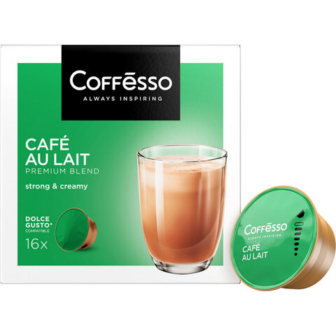 кофе в капсулах coffesso "cafe au lait" для кофемашин dolce gusto, 16 порций, 102506