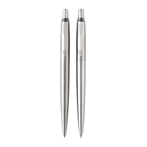 набор parker "jotter stainless steel ct": шариковая ручка синяя и механический карандаш, 2093256