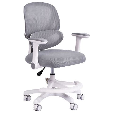 кресло детское с подставкой для ног brabix kids "mg-220", сетка/ткань tw, серое, 533315