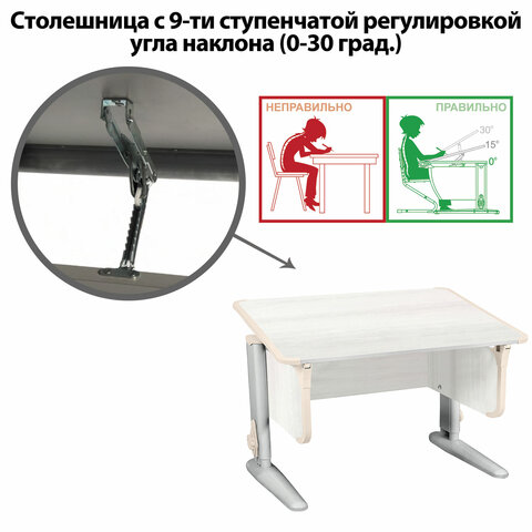 стол-парта регулируемый "дэми" сут.43, 1000х550х530-815 мм, серый каркас, пластик бежевый, рамух бел