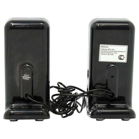 колонки компьютерные defender spk-225, 2.0, 4 вт, пластик, черные, 65220