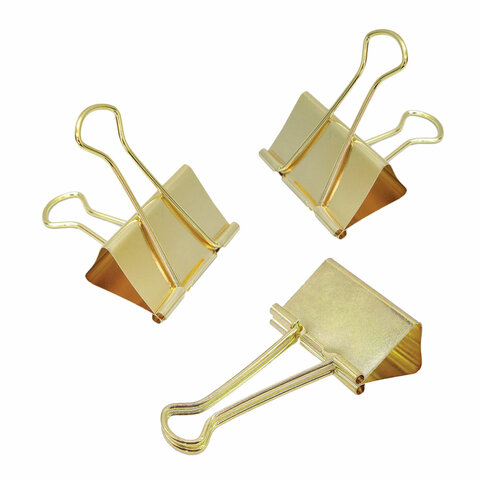 зажимы для бумаг brauberg extra, комплект 12 шт., 32 мм, на 140 л., золотистые, европодвес, 229587