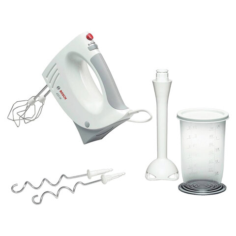 миксер bosch mfq 3540, 450 вт, 5 скоростей, 2 венчика, 2 крюка для теста, стакан, белый, mfq3540