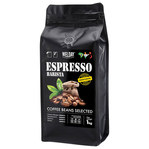 кофе в зернах welday (вэлдэй) "espresso barista" 1 кг, 623438, ут000015165