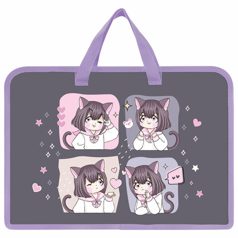 папка на молнии с ручками юнландия а4, 1 отделение, пластик, ширина 45 мм, "anime dreamer", 273357