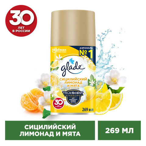сменный баллон 269 мл glade "сицилийский лимонад и мята", для автоматических освежителей, универсаль