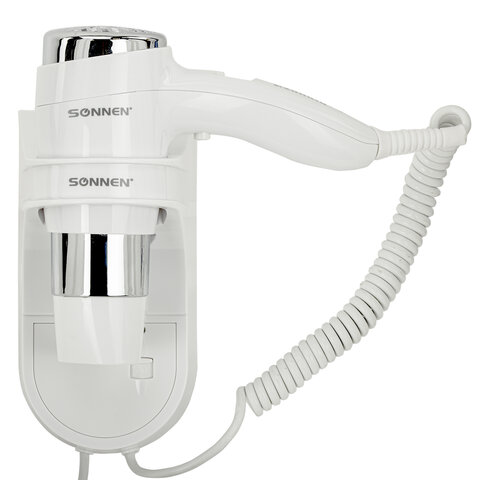 фен для волос настенный sonnen hd-2112 extra power, 1600 вт, 2 скорости, белый/хром, 608480