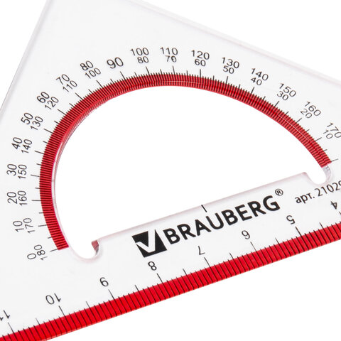 треугольник пластиковый, угол 45, 13 см, brauberg "crystal", с транспортиром, прозрачный, с выделенн