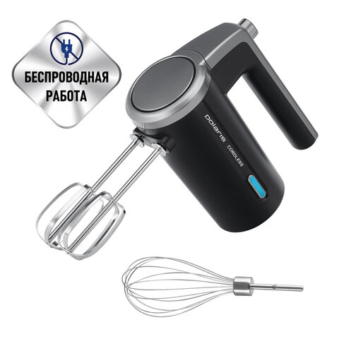 миксер беспроводной polaris phm 2024 cordless, 200 вт, 3 скорости, взбивание и перемешивание, черный