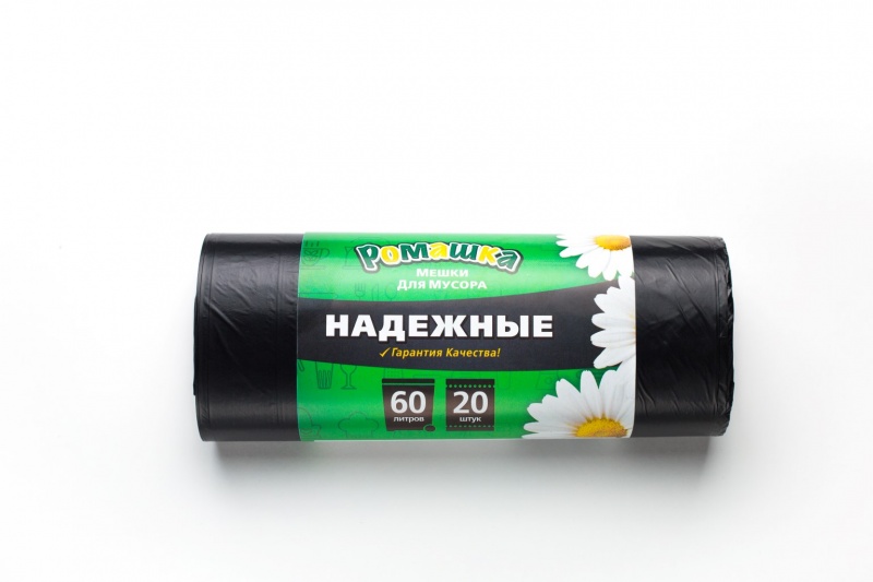 мешки для мусора 60 л. черные 20 шт/рул, 25 мкм, мешкоff элитные,  особо прочные 58*68
