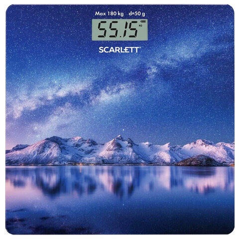 весы напольные scarlett sc-bs33e022, электронные, вес до 180 кг, квадратные, стекло, звездное небо