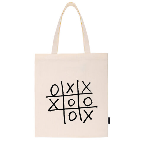 сумка шоппер brauberg premium, канвас, 40х35 см, на кнопке, карман, бежевый, "tic-tac-toe", 271902