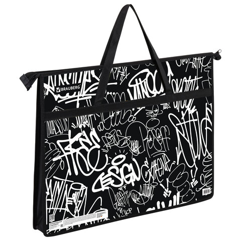 папка для рисунков и чертежей с ручками brauberg а3, пластик, молния сверху, "graffiti", 272233