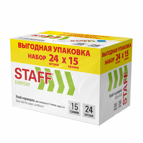 клей-карандаш 15 г, выгодная упаковка, комплект 24 штуки, staff everyday, 273017